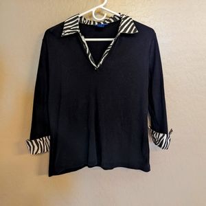 Karen Scott 3/4 Sleeve Top Animal Print Color Petite Medium